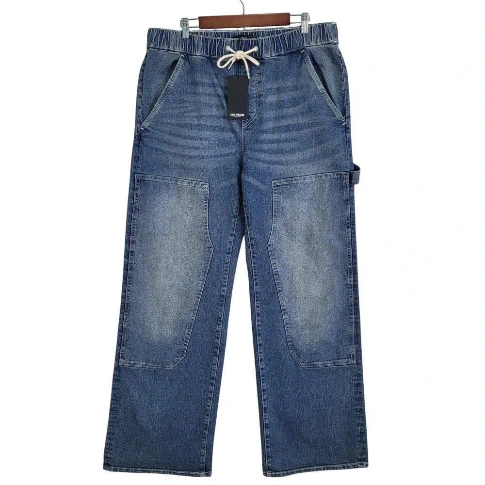 True Religion Carpenter Jeans Men' 34x32 Blue Vinny Ultra Baggy Denim Drawstring